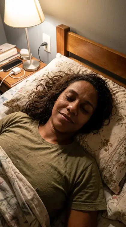 Mãe deitada na cama dormindo tranquila