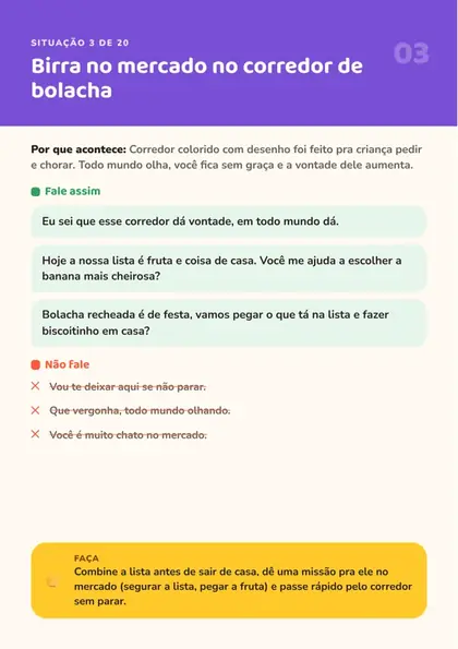 Página do guia com o que falar quando a criança recusa a comida